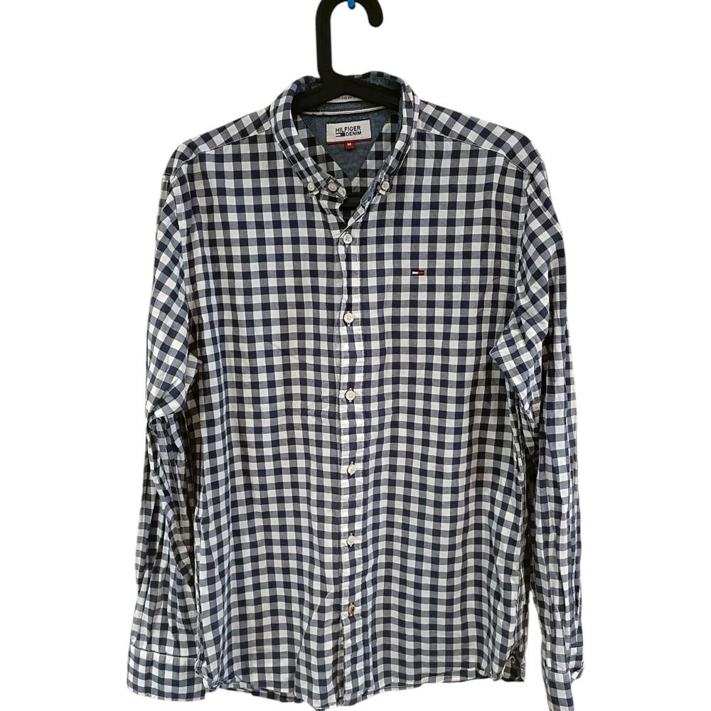 Tommy Hilfiger Shirt Men M Black Long Sleeve Logo Casual M6